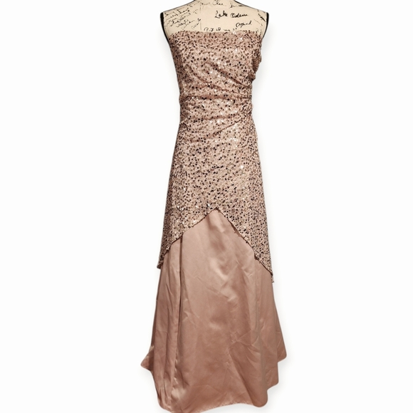 Jump Apparel Strapless Mauve And Rose Gold Sequin Gown - Picture 3 of 11